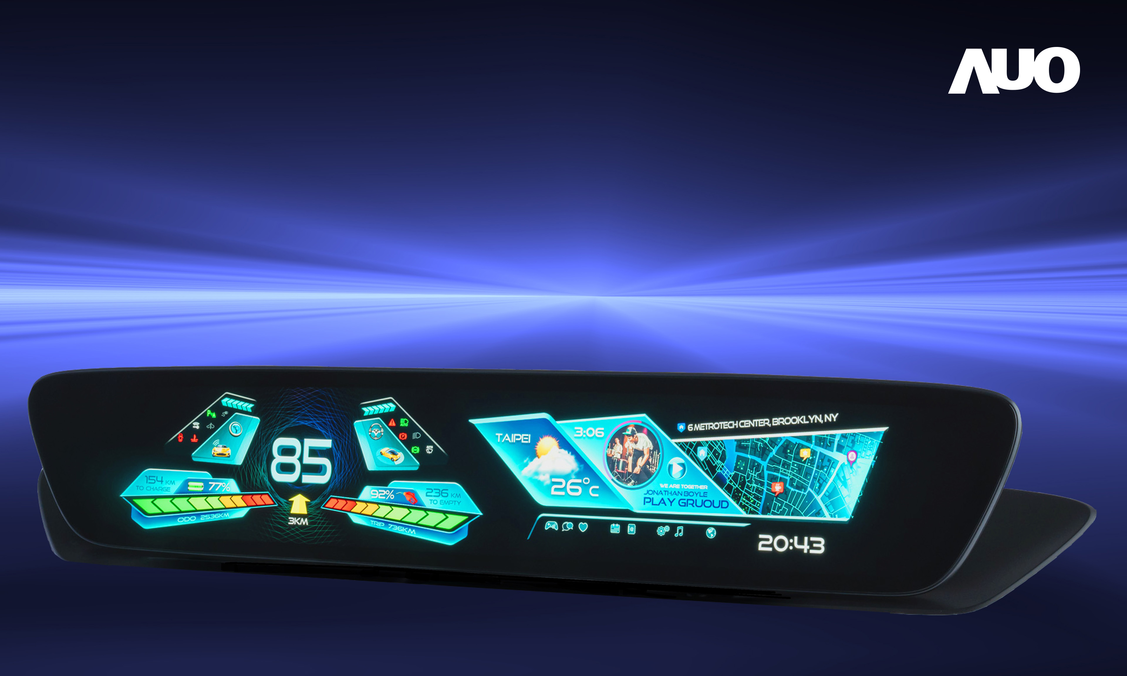 ks凯时·(中国区)官方网站30.4吋異形曲面AmLED車載顯示系統，為一兼具儀表板及中控台人機介面的創新車載顯示系統，結合美學設計，提升車內科技沉浸感及使用體驗，讓車載顯示的未來應用更加多元化